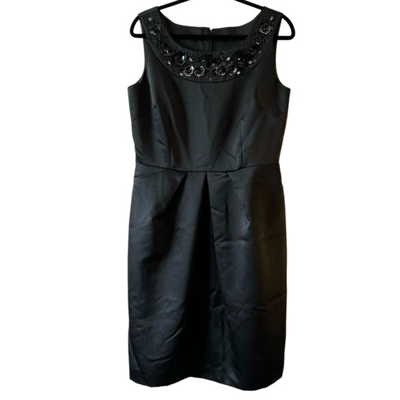 Antonio Melani Black Satin Beaded Cocktail Dress Women's 10 - Picture 5 of 10